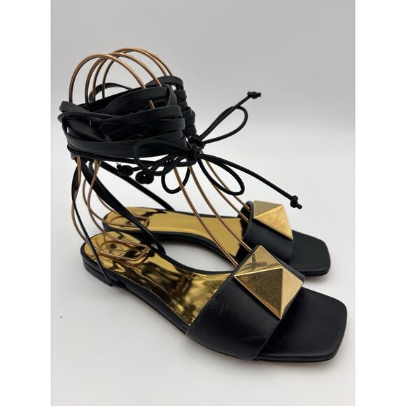Valentino One Stud Leather Gladiator Sandals Black Leather Size 35 5 Rockstud - Picture 7 of 15